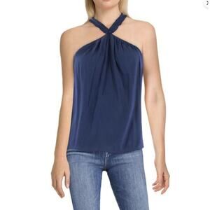 Ramy Brook Serena Navy Blue Halter Neck Ruffle Tank Cami NWT
